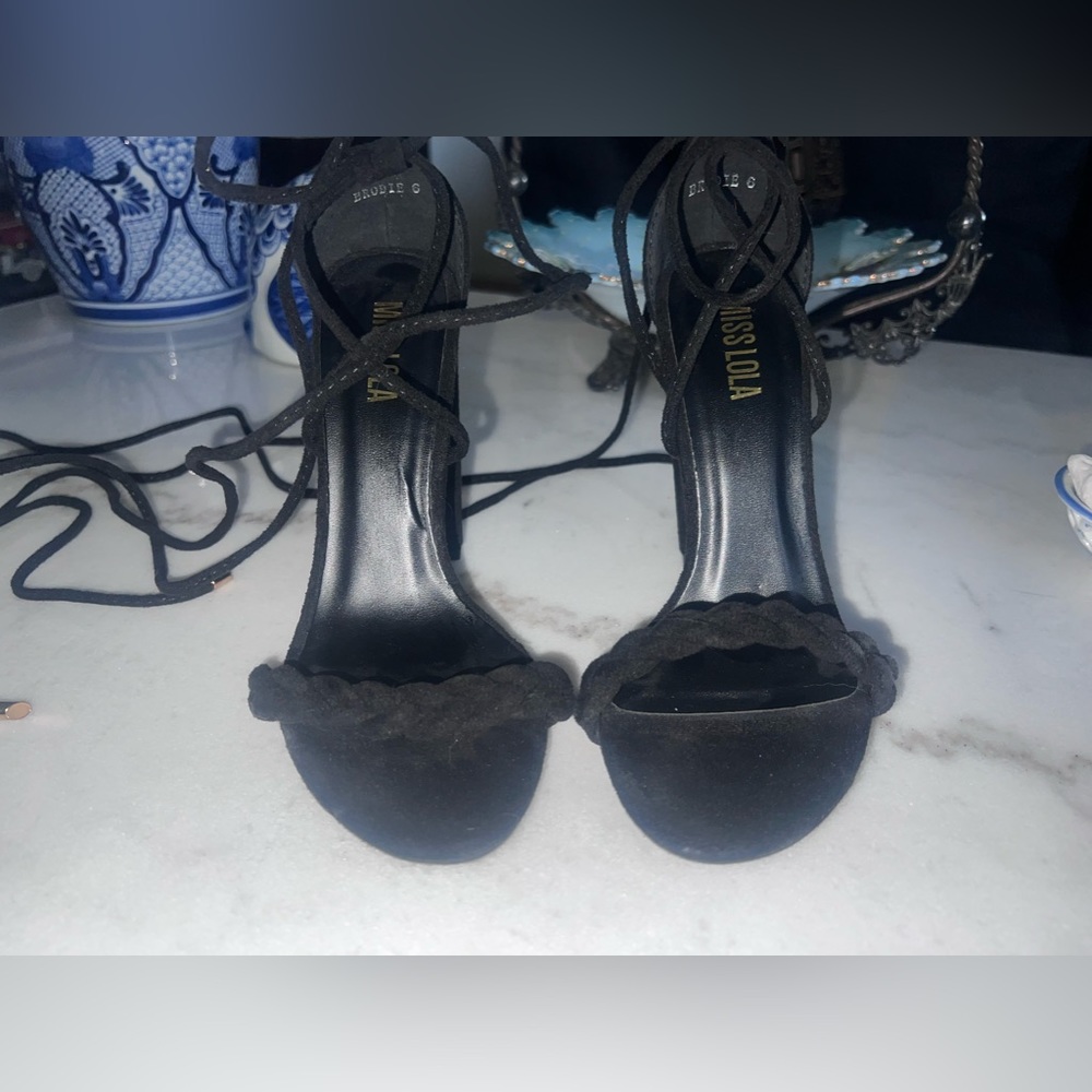 Miss Lola black suede block heel